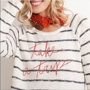 SUNDRY Take A Trip Embroidered Striped Sweater